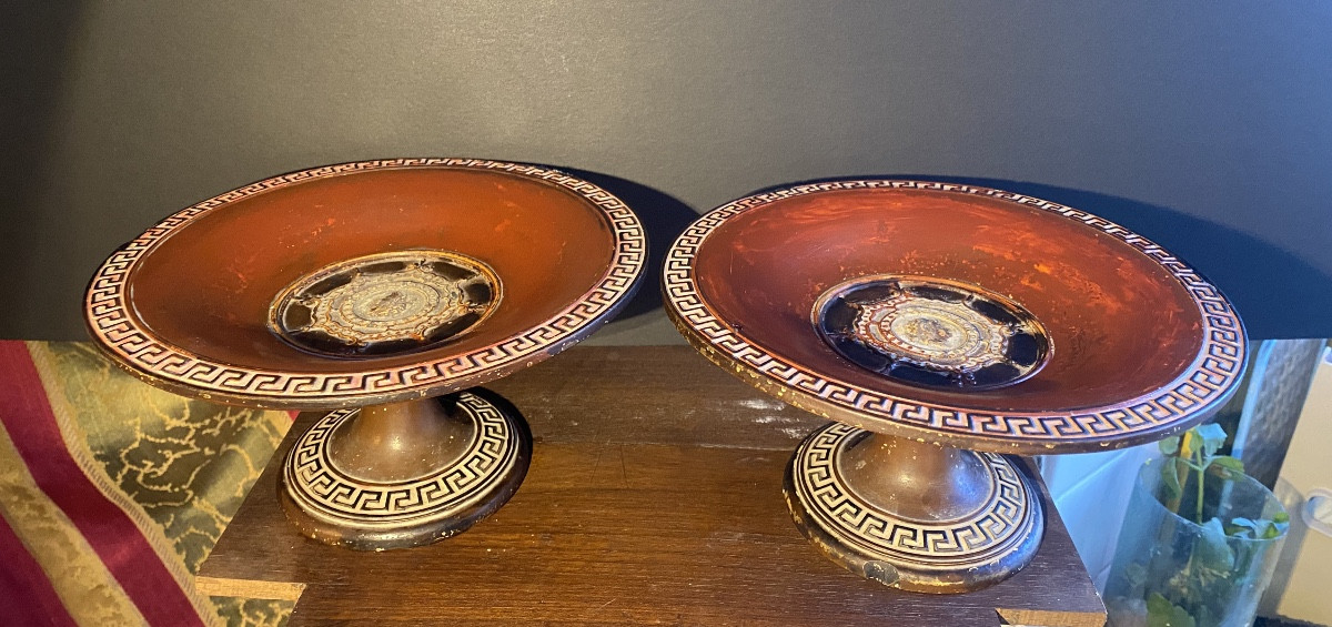 Pair Of 19th Century English Terracotta Piedouche Bowls In Imitation Of Ancient Greek Style-photo-2