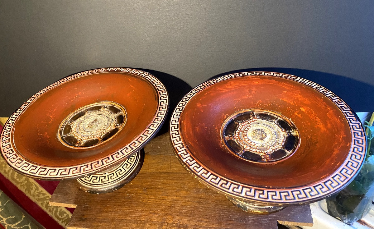 Pair Of 19th Century English Terracotta Piedouche Bowls In Imitation Of Ancient Greek Style-photo-3