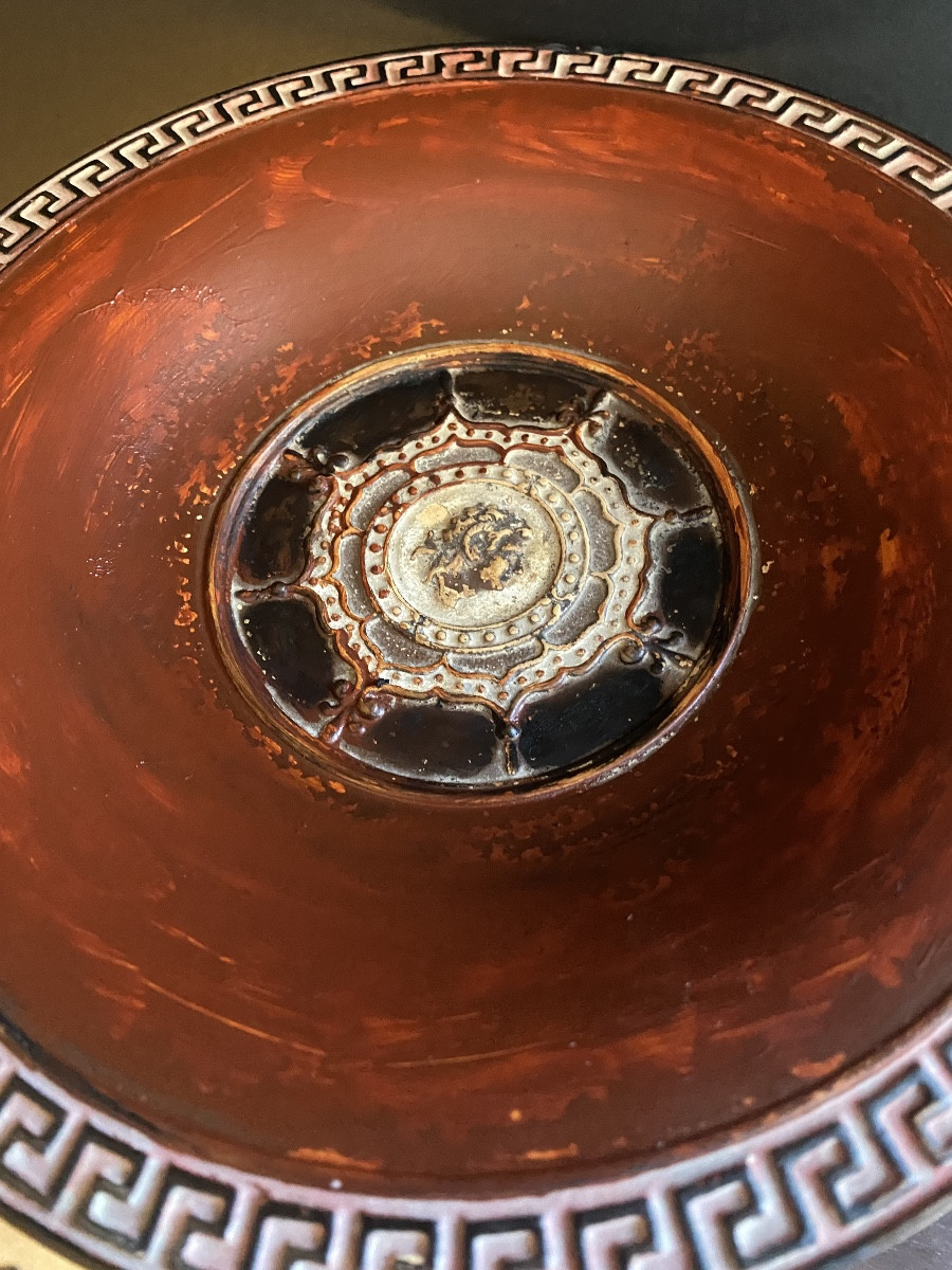 Pair Of 19th Century English Terracotta Piedouche Bowls In Imitation Of Ancient Greek Style-photo-3