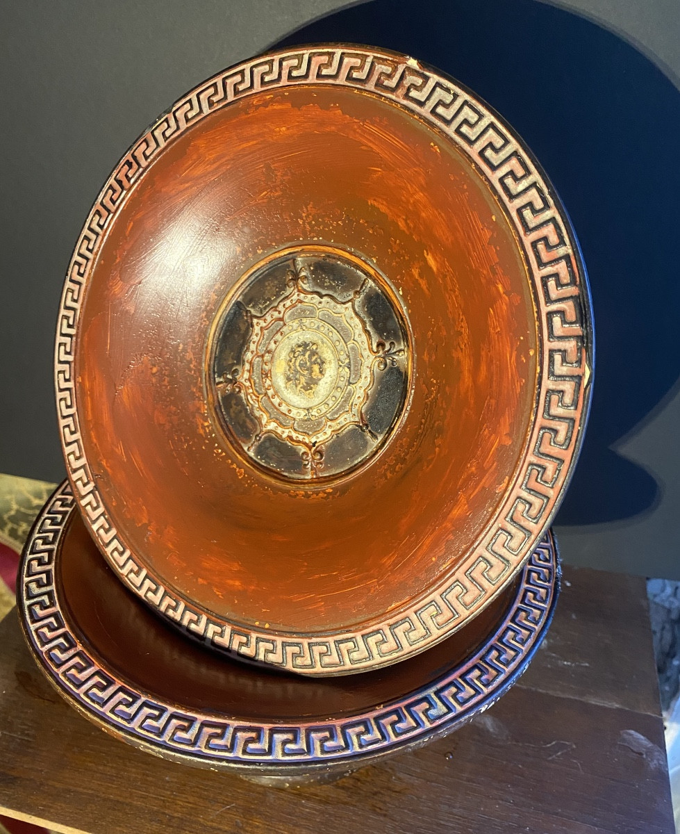 Pair Of 19th Century English Terracotta Piedouche Bowls In Imitation Of Ancient Greek Style