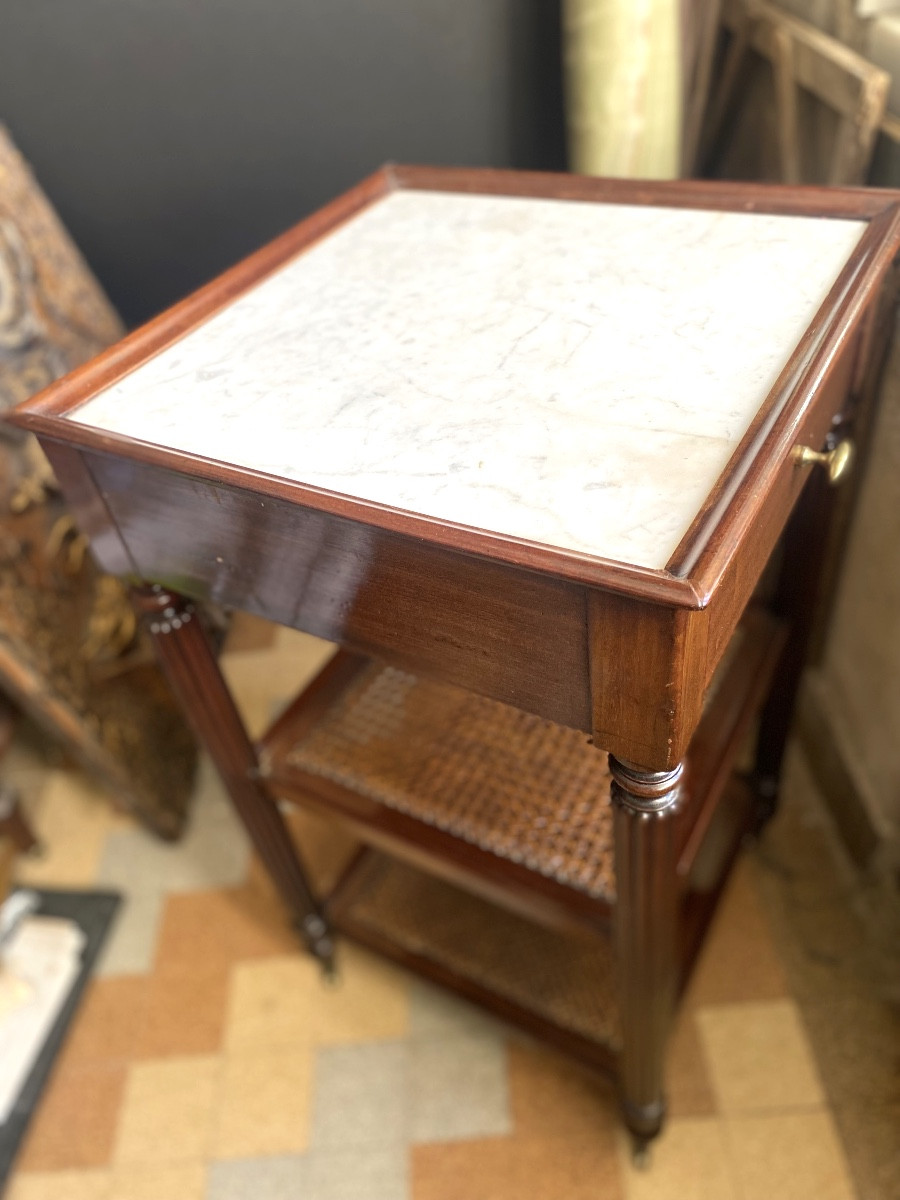 Mahogany Living Room Furniture On Casters, Two Caned Tops, One Top Edged In White Carrara-photo-3