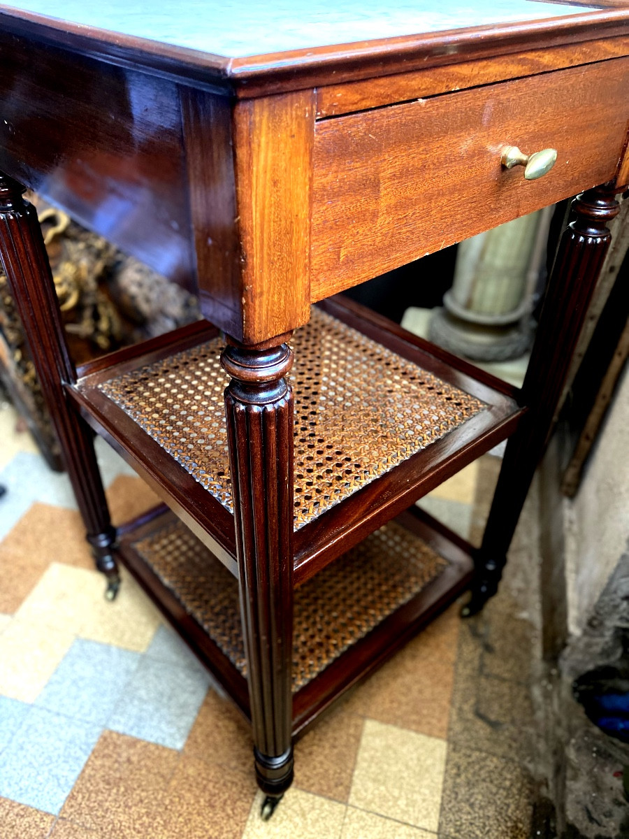 Mahogany Living Room Furniture On Casters, Two Caned Tops, One Top Edged In White Carrara-photo-1