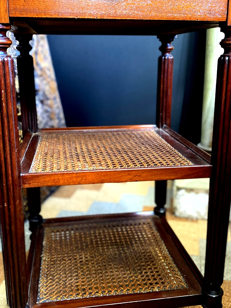 Mahogany Living Room Furniture On Casters, Two Caned Tops, One Top Edged In White Carrara-photo-3