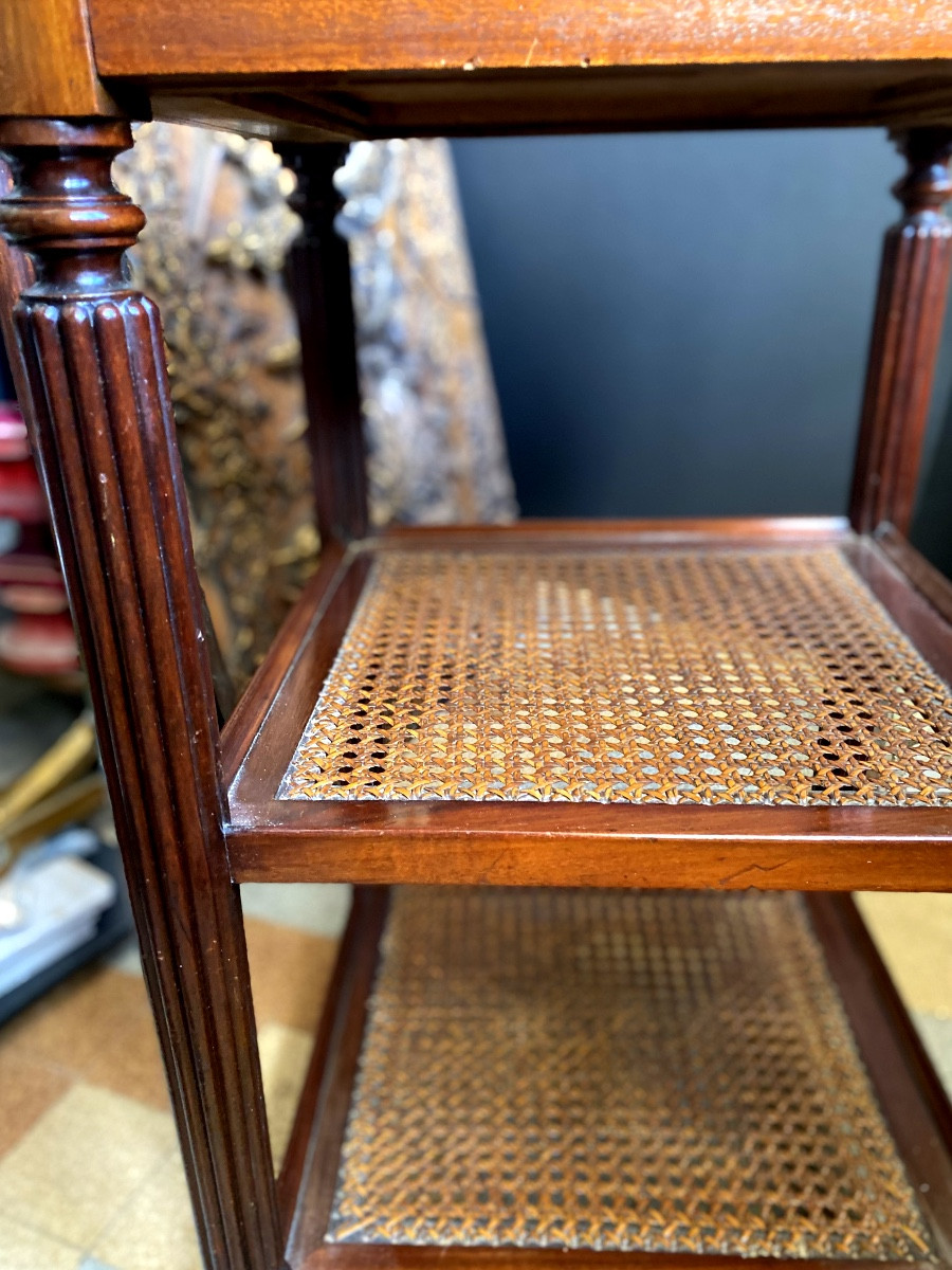 Mahogany Living Room Furniture On Casters, Two Caned Tops, One Top Edged In White Carrara-photo-4