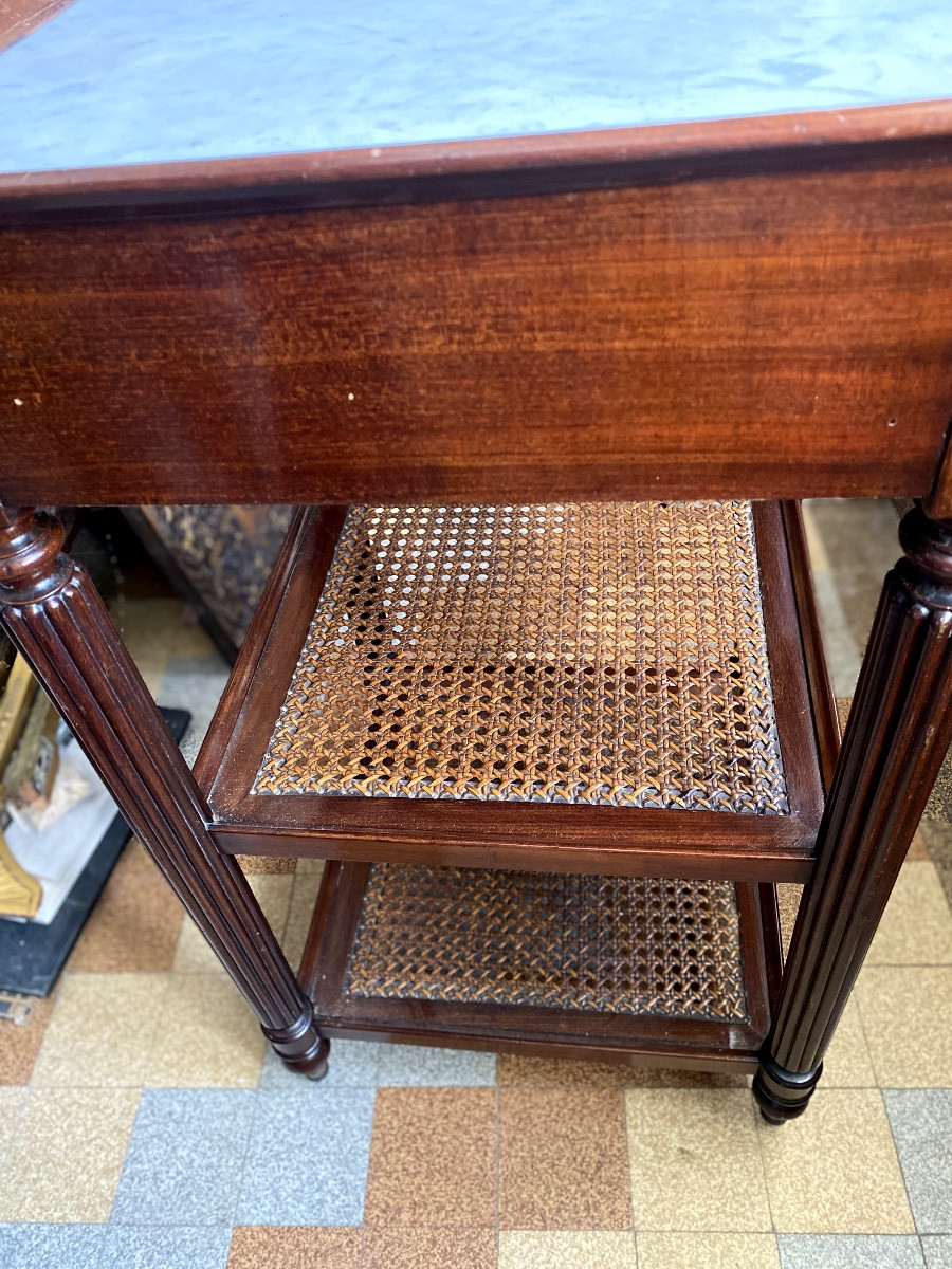 Mahogany Living Room Furniture On Casters, Two Caned Tops, One Top Edged In White Carrara-photo-5