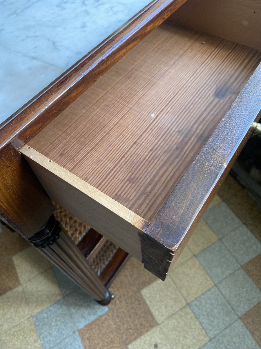 Mahogany Living Room Furniture On Casters, Two Caned Tops, One Top Edged In White Carrara-photo-7