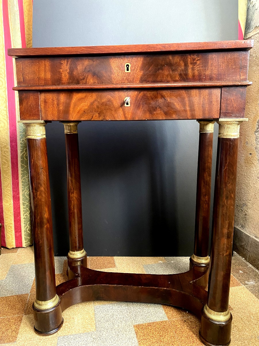 Precious First Empire Worker Column Legs With Cuban Mahogany Bracing 2 Drawers 1810-photo-3