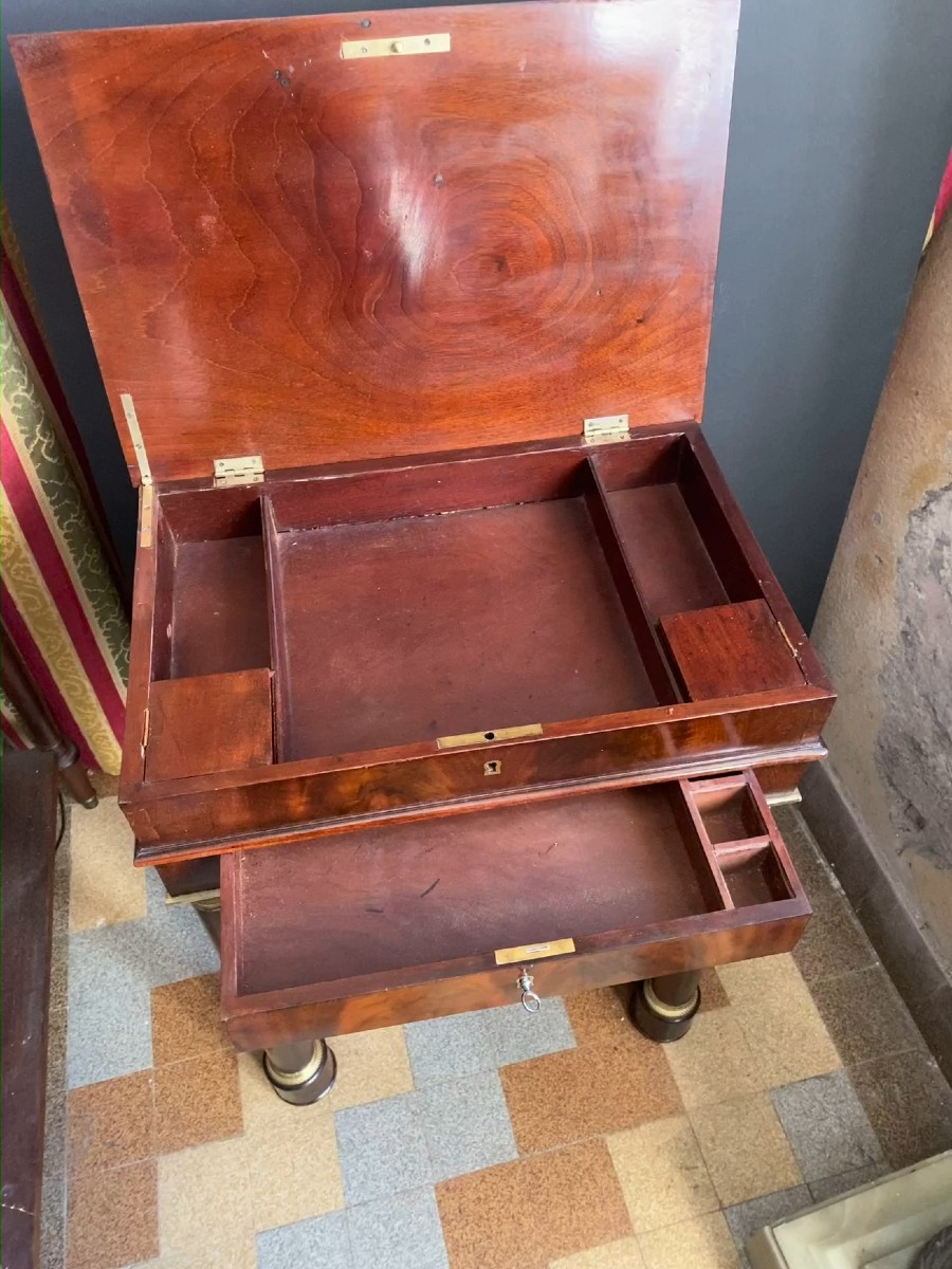 Precious First Empire Worker Column Legs With Cuban Mahogany Bracing 2 Drawers 1810-photo-6