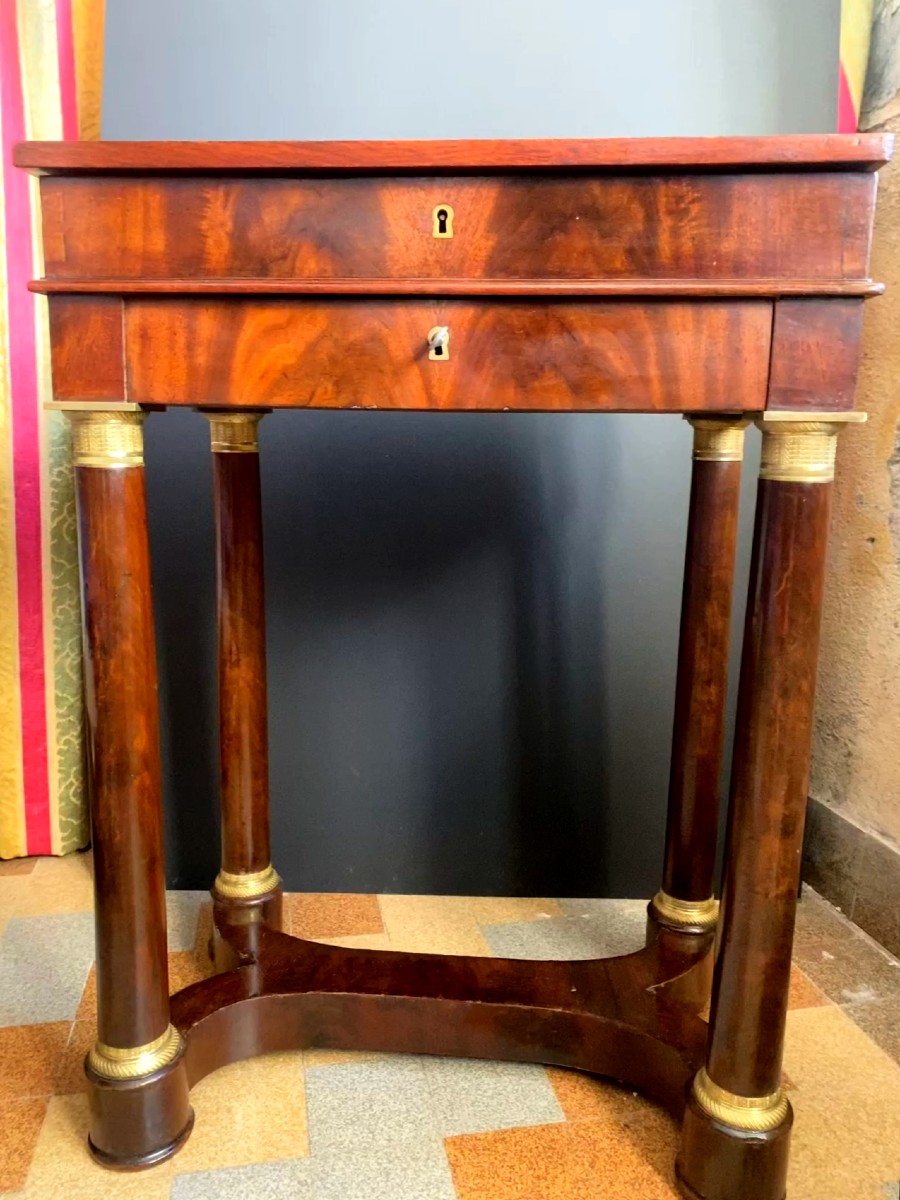 Precious First Empire Worker Column Legs With Cuban Mahogany Bracing 2 Drawers 1810