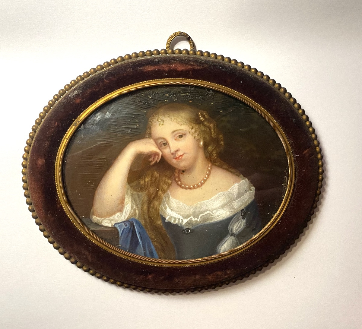 Rare Large 19th Century Oval Miniature On Reinforced Ivory: "portrait Of A Young Woman" Napoleon III.-photo-2