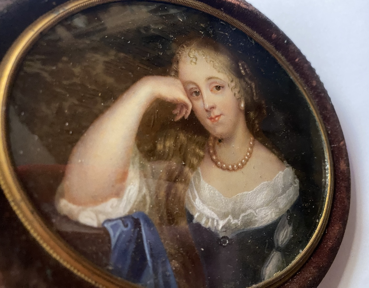 Rare Large 19th Century Oval Miniature On Reinforced Ivory: "portrait Of A Young Woman" Napoleon III.-photo-4