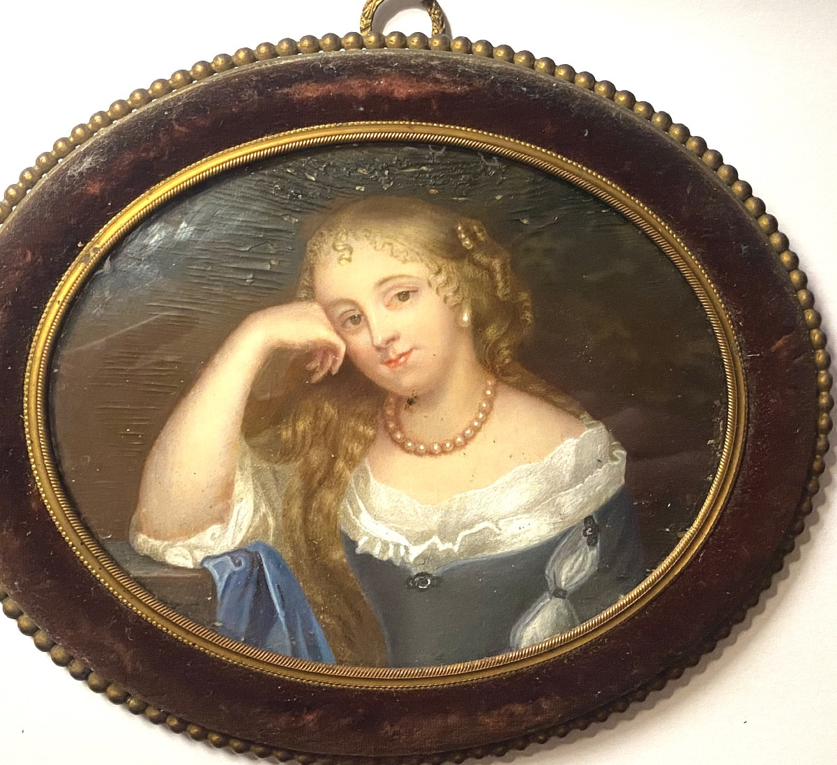 Rare Large 19th Century Oval Miniature On Reinforced Ivory: "portrait Of A Young Woman" Napoleon III.-photo-7