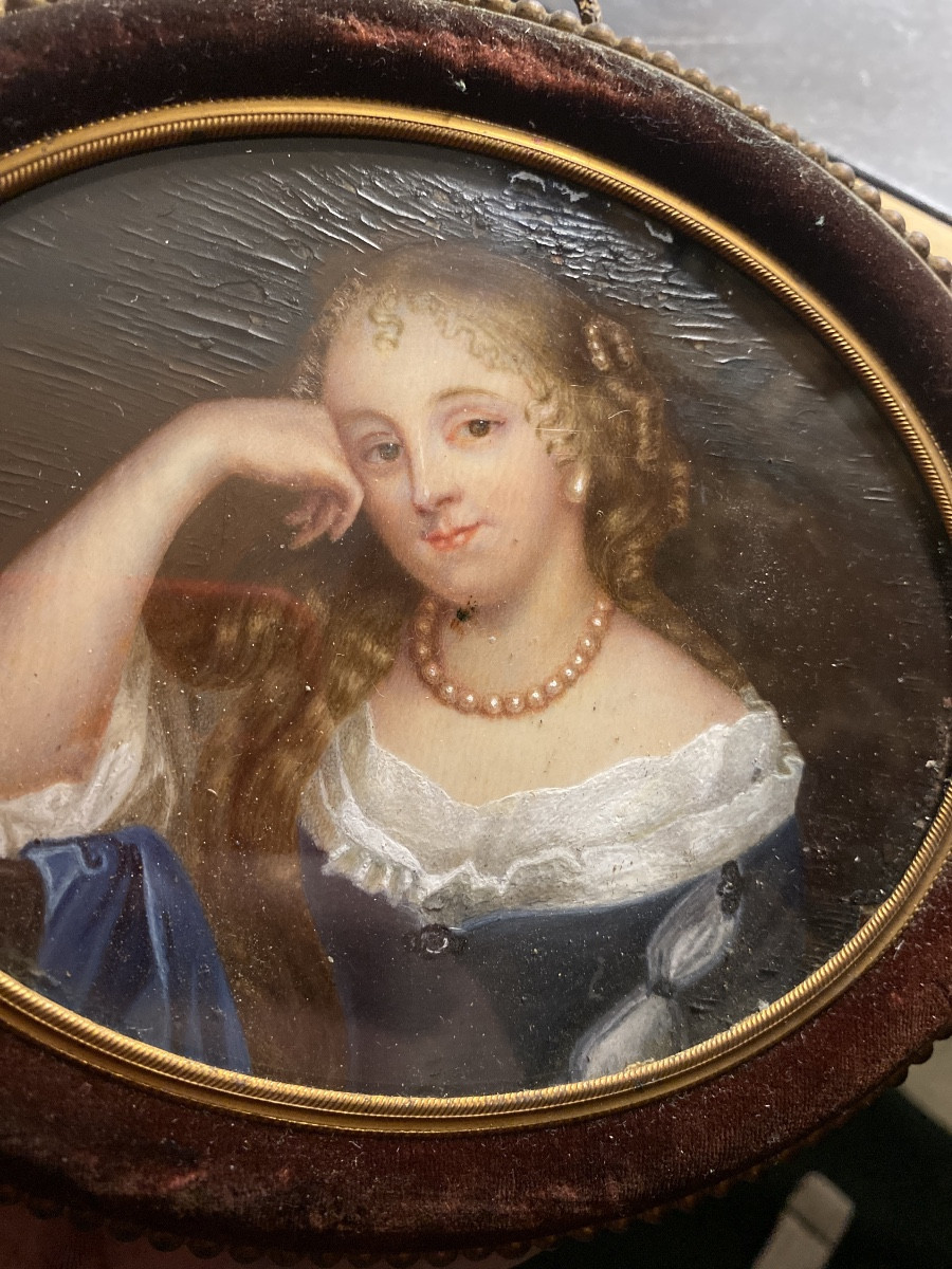 Rare Large 19th Century Oval Miniature On Reinforced Ivory: "portrait Of A Young Woman" Napoleon III.-photo-8