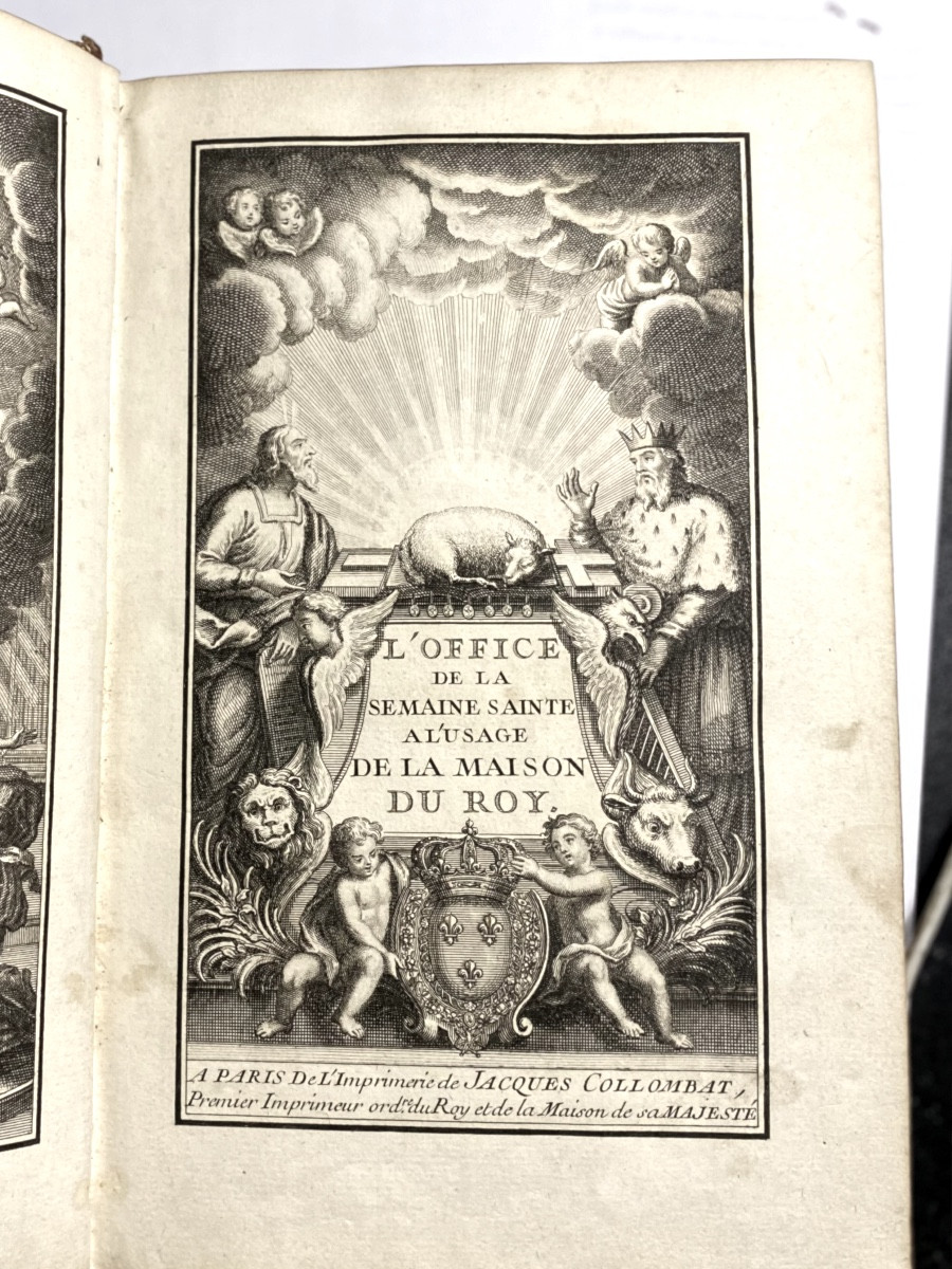 Rare Reliure Grand In8, ép. XVIIIèm, Plats à La Fanfare En Maroquin Rouge Aux Armes De Louis XV-photo-4