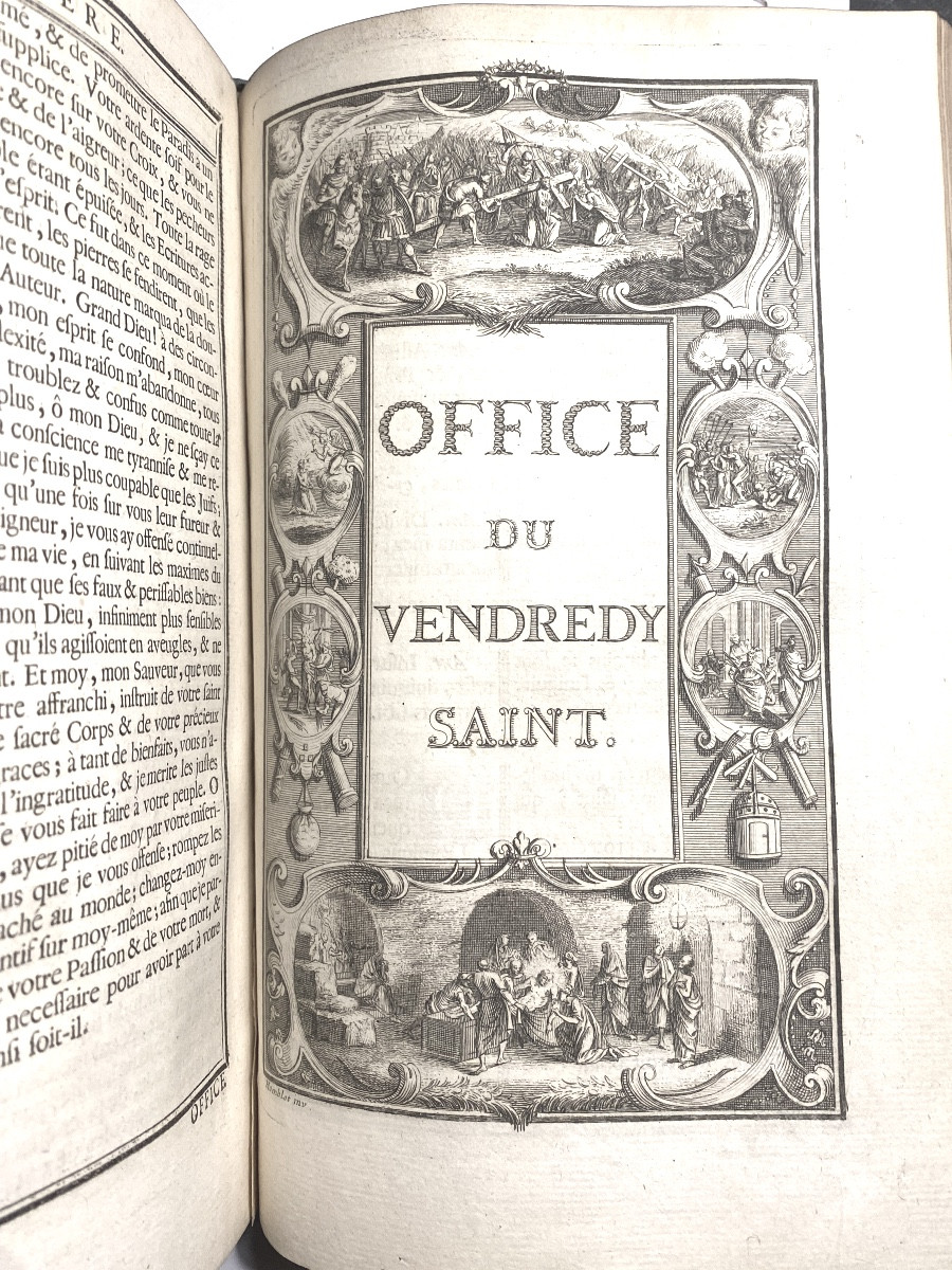 Rare Reliure Grand In8, ép. XVIIIèm, Plats à La Fanfare En Maroquin Rouge Aux Armes De Louis XV-photo-6