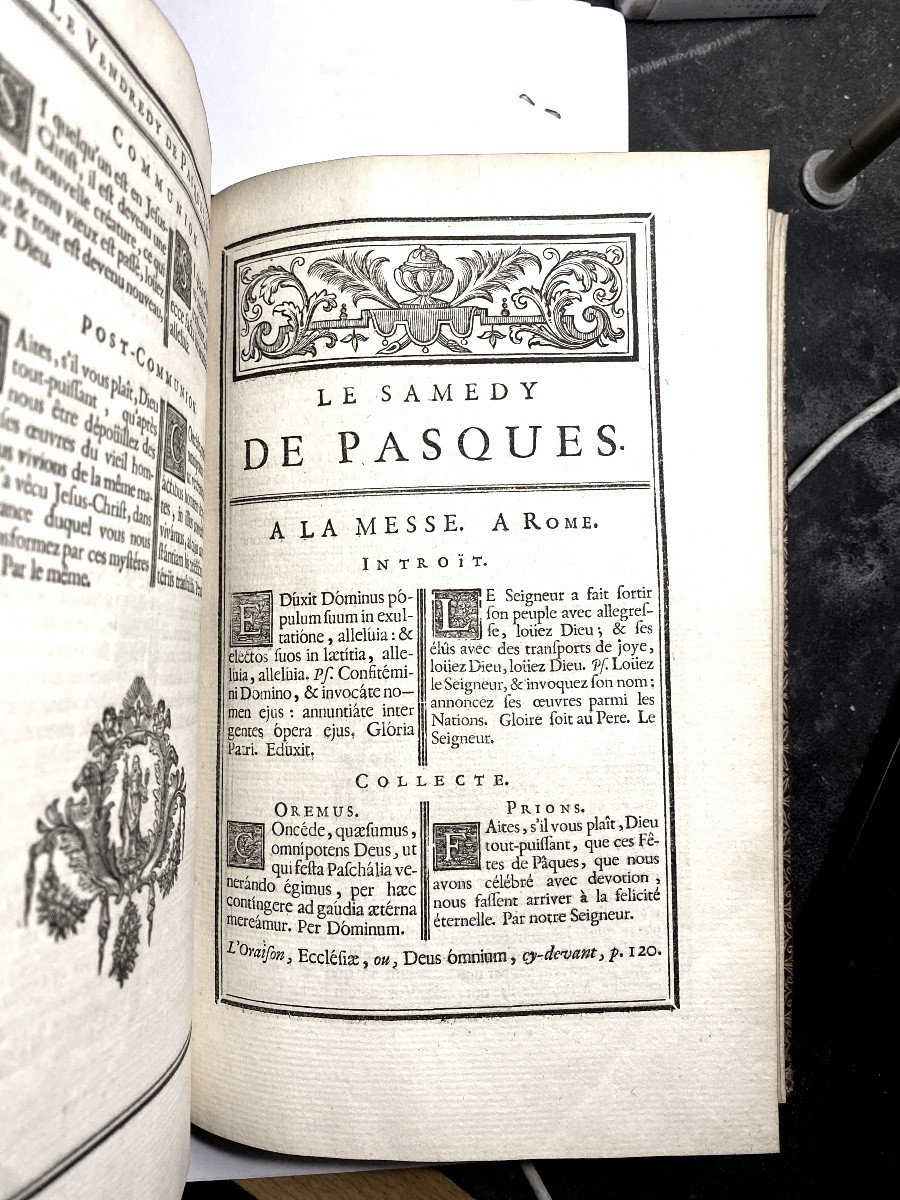 Rare Reliure Grand In8, ép. XVIIIèm, Plats à La Fanfare En Maroquin Rouge Aux Armes De Louis XV-photo-8