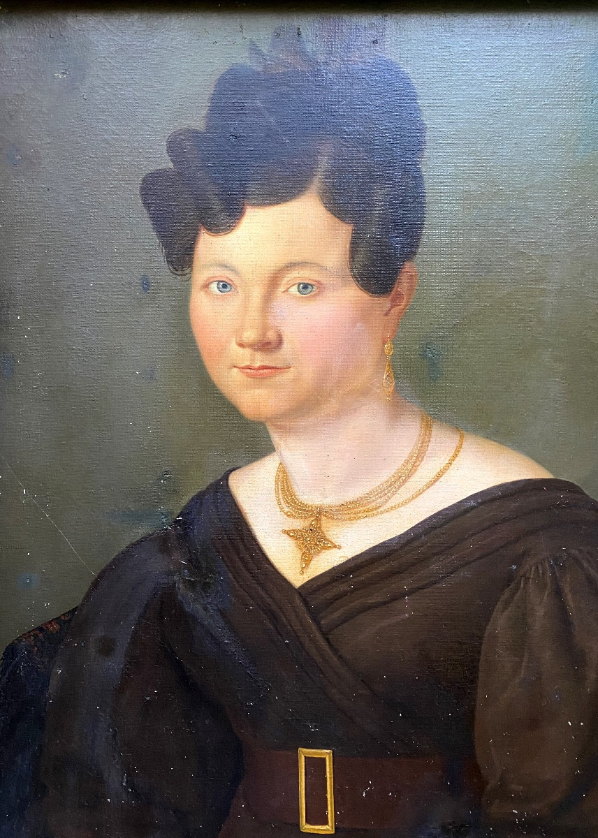 Belle Huile  , 19 ème  Sur Toile Encadrée : "Dame De Qualité" époque Louis Philippe-photo-2