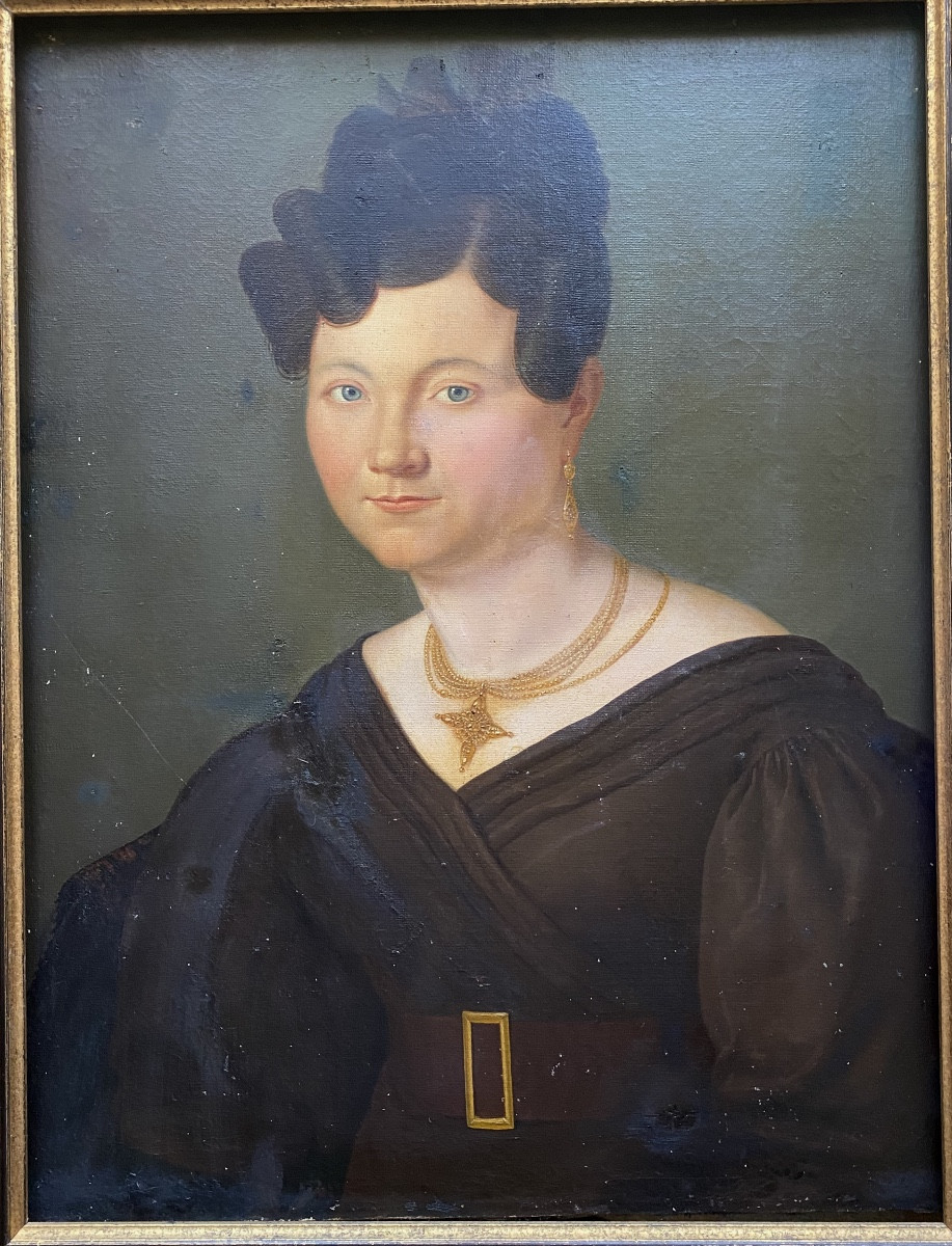 Belle Huile  , 19 ème  Sur Toile Encadrée : "Dame De Qualité" époque Louis Philippe-photo-7