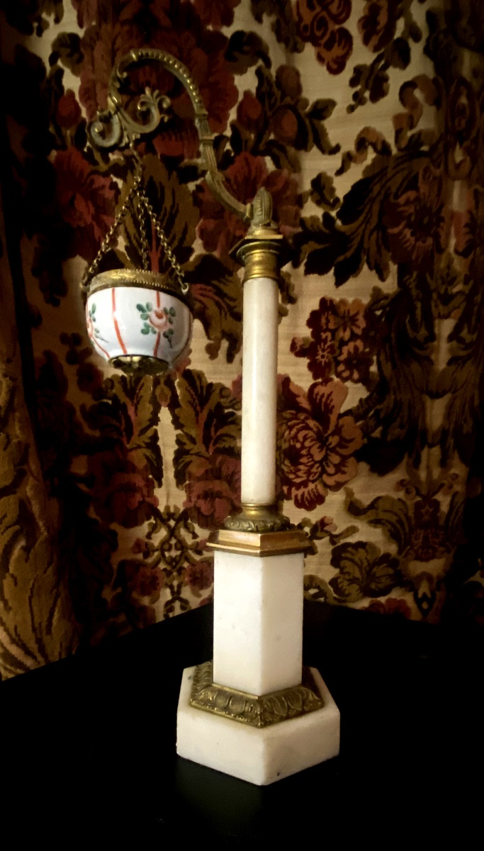 Night Light Holder, Porcelain, White Marble, Carrara, Chiseled Gilded Bronze, Charles X Period-photo-2