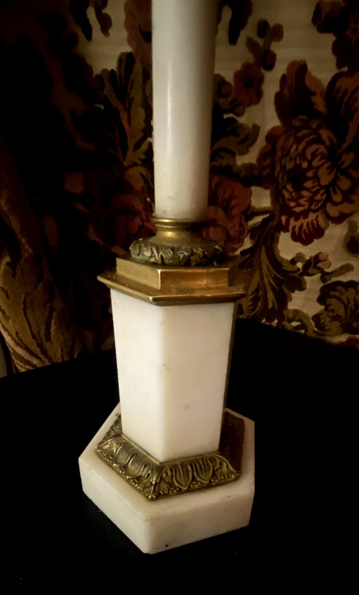 Night Light Holder, Porcelain, White Marble, Carrara, Chiseled Gilded Bronze, Charles X Period-photo-3