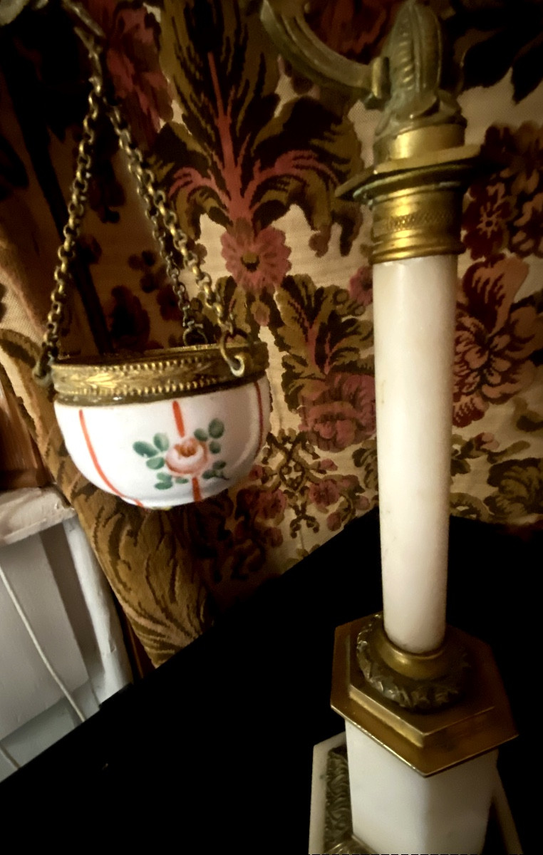 Night Light Holder, Porcelain, White Marble, Carrara, Chiseled Gilded Bronze, Charles X Period-photo-4