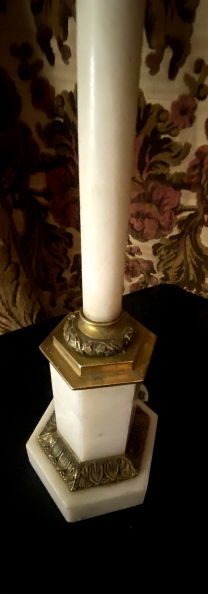 Night Light Holder, Porcelain, White Marble, Carrara, Chiseled Gilded Bronze, Charles X Period-photo-2