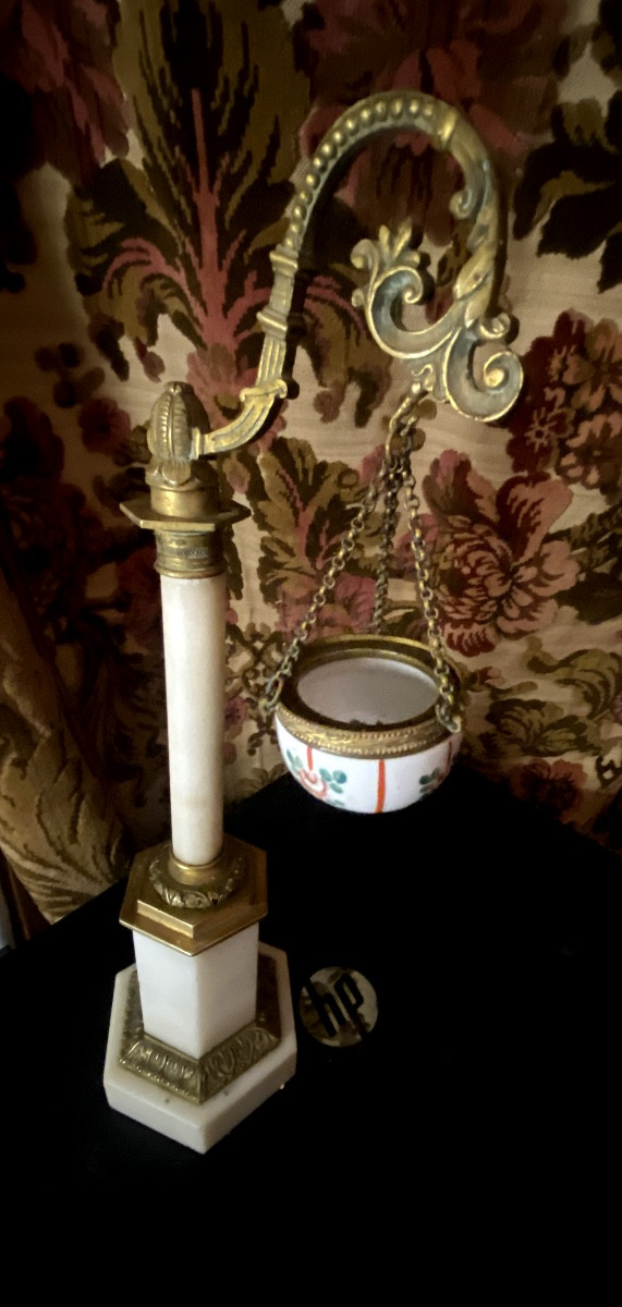 Night Light Holder, Porcelain, White Marble, Carrara, Chiseled Gilded Bronze, Charles X Period-photo-4