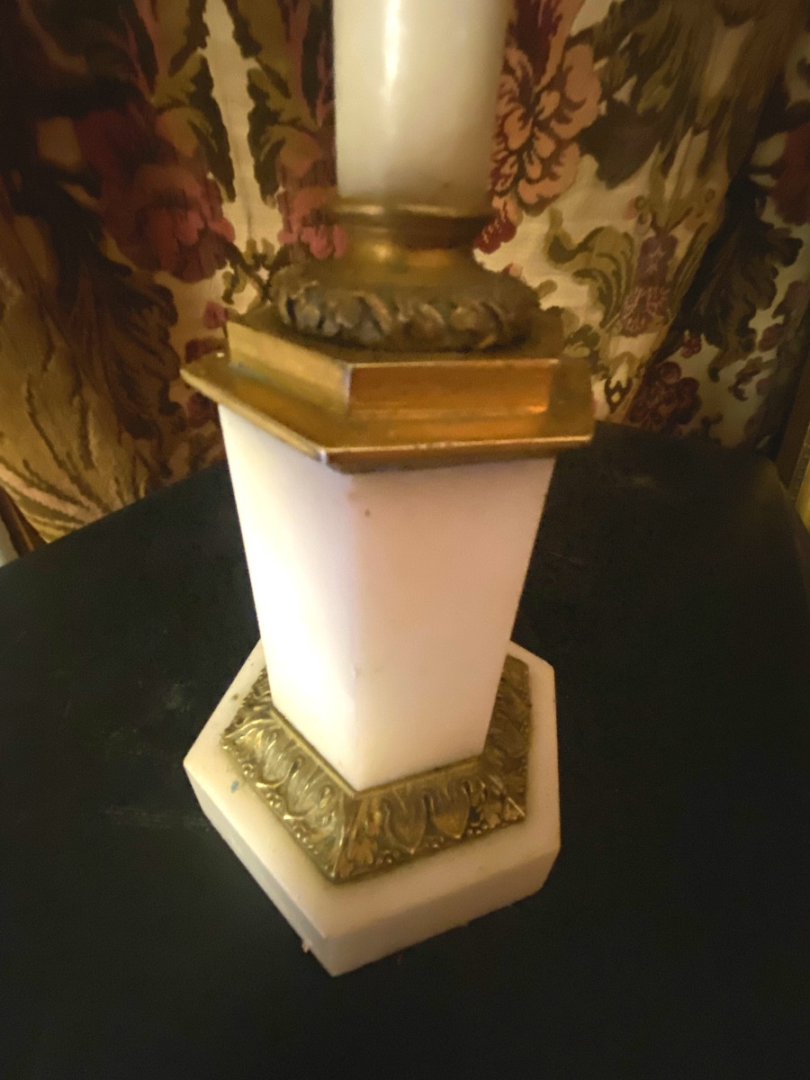 Night Light Holder, Porcelain, White Marble, Carrara, Chiseled Gilded Bronze, Charles X Period-photo-6