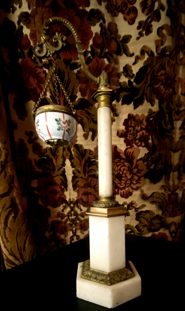 Night Light Holder, Porcelain, White Marble, Carrara, Chiseled Gilded Bronze, Charles X Period-photo-7