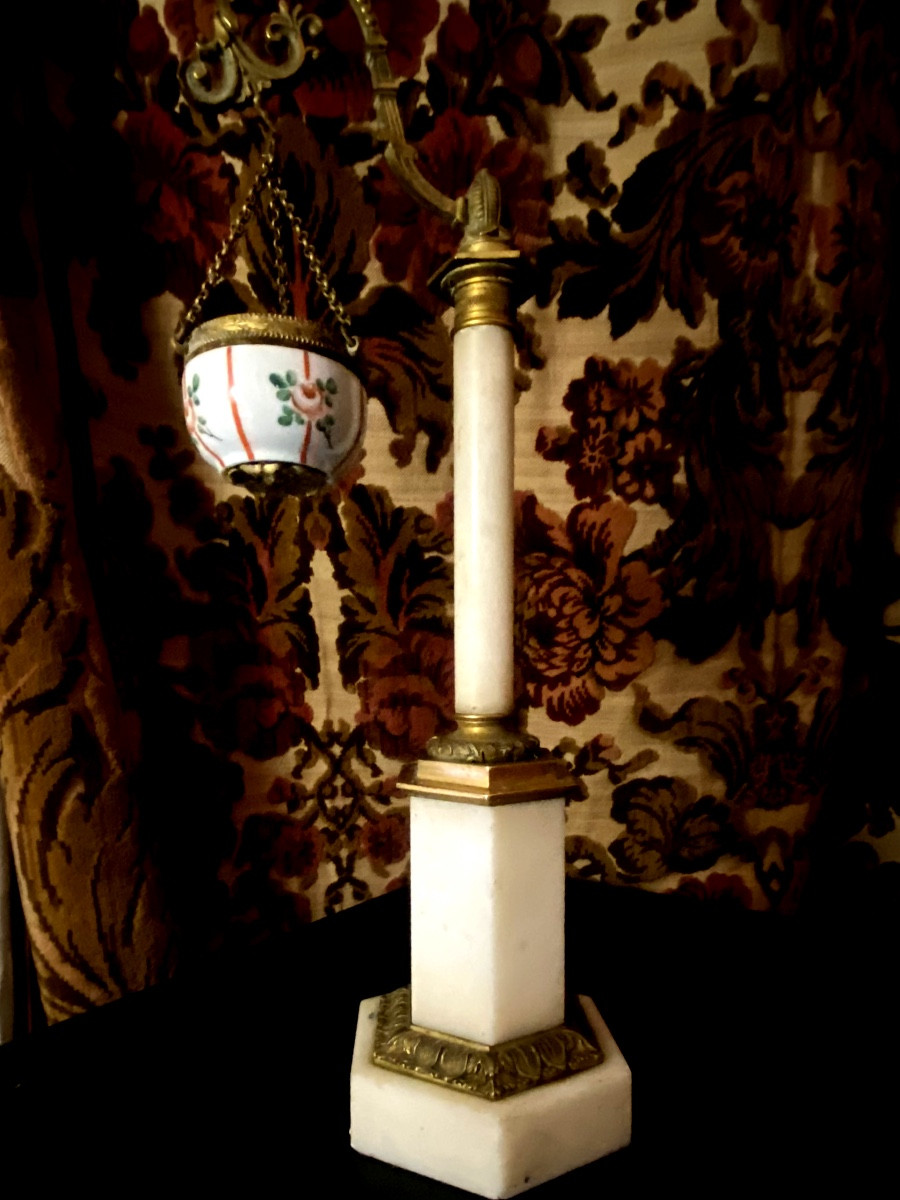 Night Light Holder, Porcelain, White Marble, Carrara, Chiseled Gilded Bronze, Charles X Period