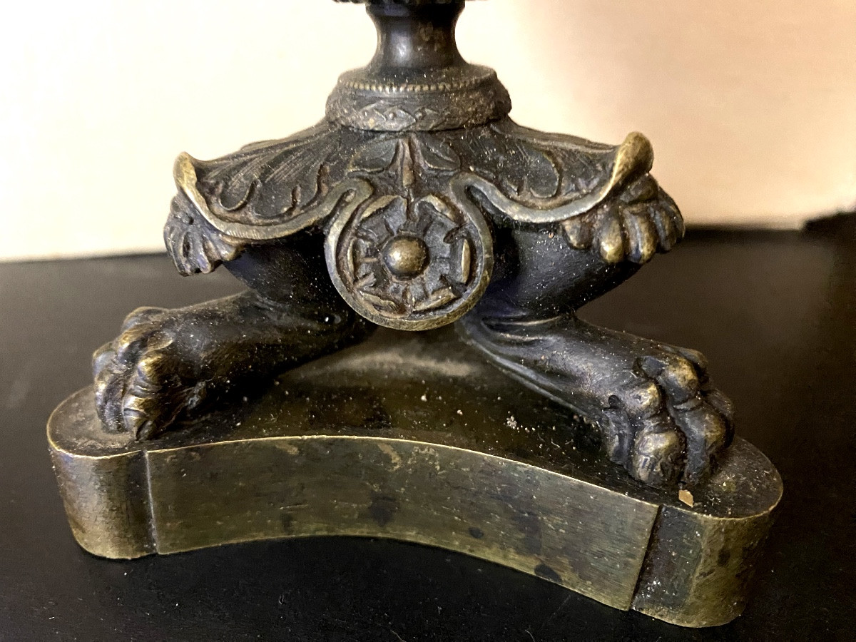 Beautiful Table Bell "egg On Tripod Base" From The Charles X Period, Finely Chiseled And Patinated Bronze-photo-3