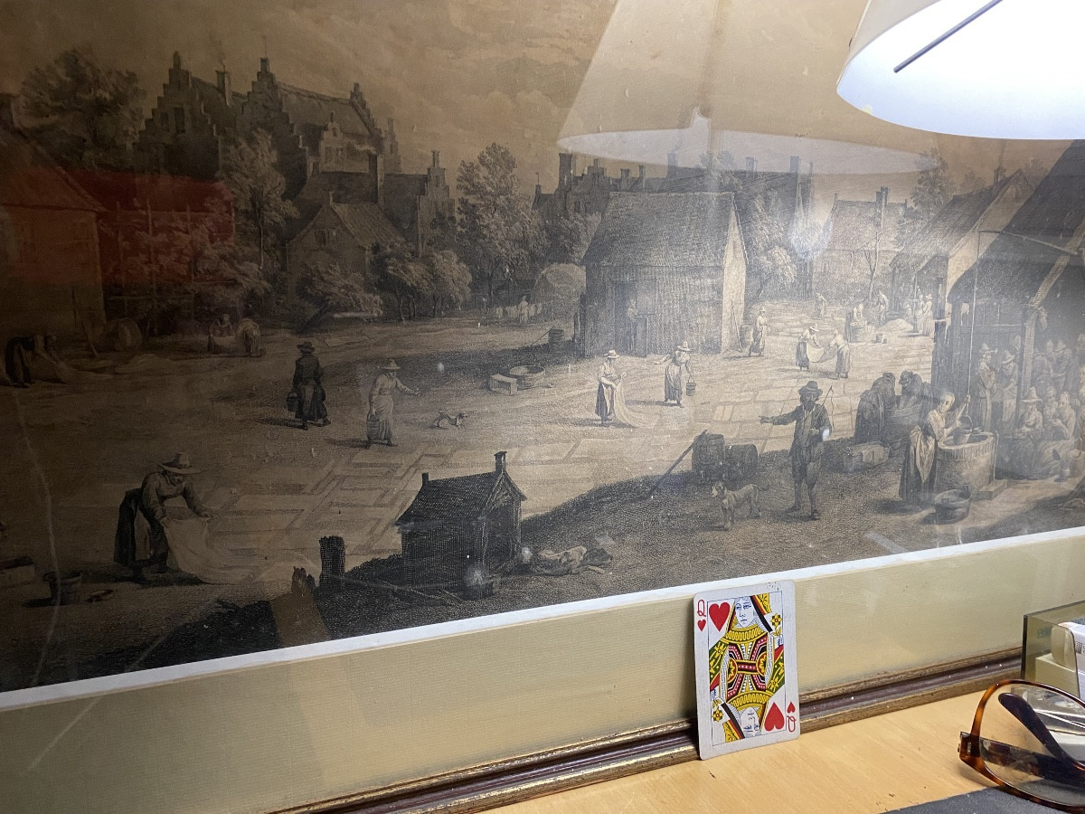 Very Large, And Well Framed Engraving Of A Lively Flamman Village Square View, 17th Century-photo-2