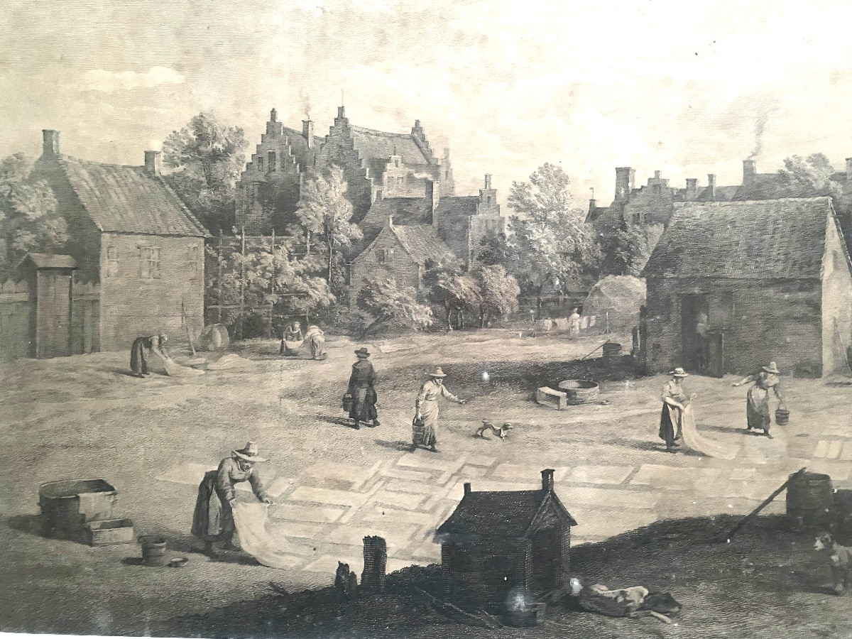 Very Large, And Well Framed Engraving Of A Lively Flamman Village Square View, 17th Century-photo-4