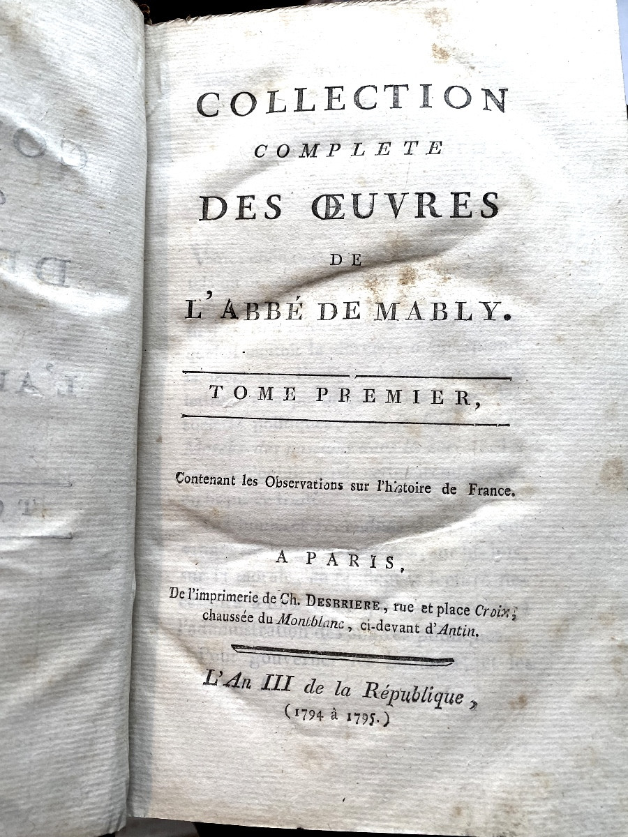   Collection Complète Des Oeuvres De l'Abbé De Mably 14 Vol. In 8 An III De La République  1794-photo-4