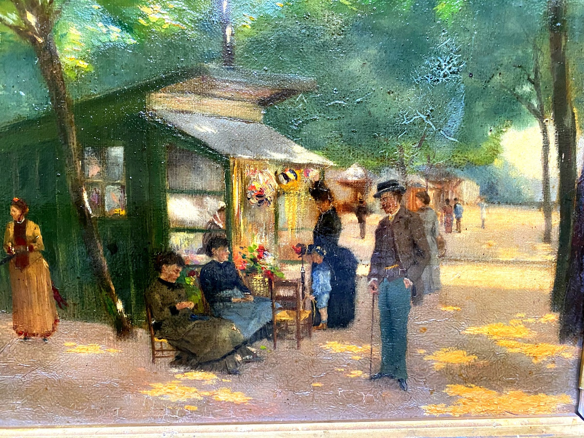 Flâneries Dans Le Parc De l'Observatoire à Toulouse , Huile Sur Toile Encadrée 19ème-photo-2