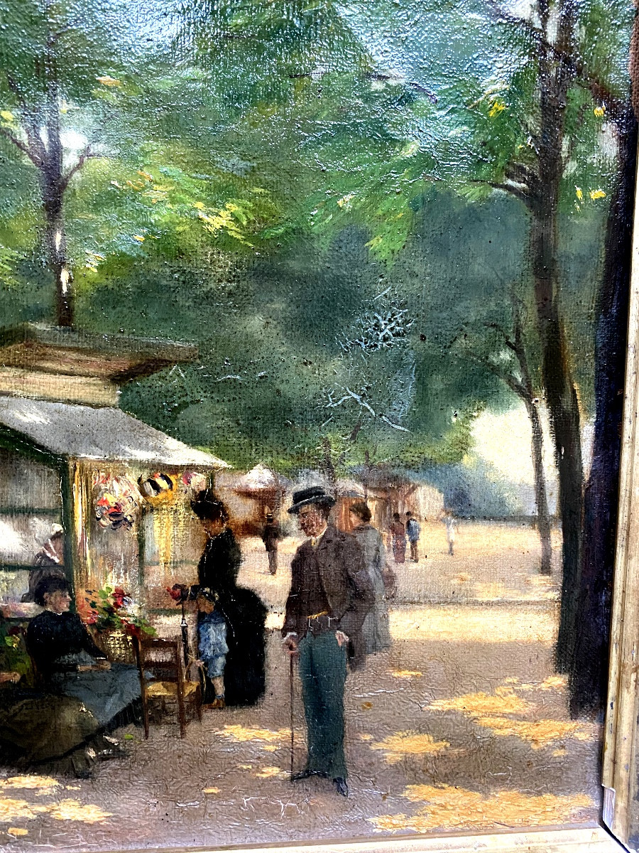 Strolling In The Observatory Park In Toulouse, Oil On Canvas Framed 19th Century-photo-3