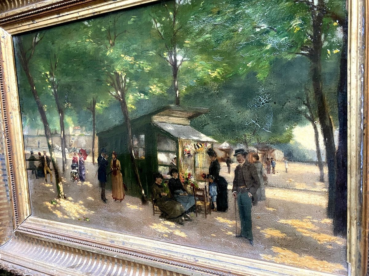 Flâneries Dans Le Parc De l'Observatoire à Toulouse , Huile Sur Toile Encadrée 19ème-photo-1