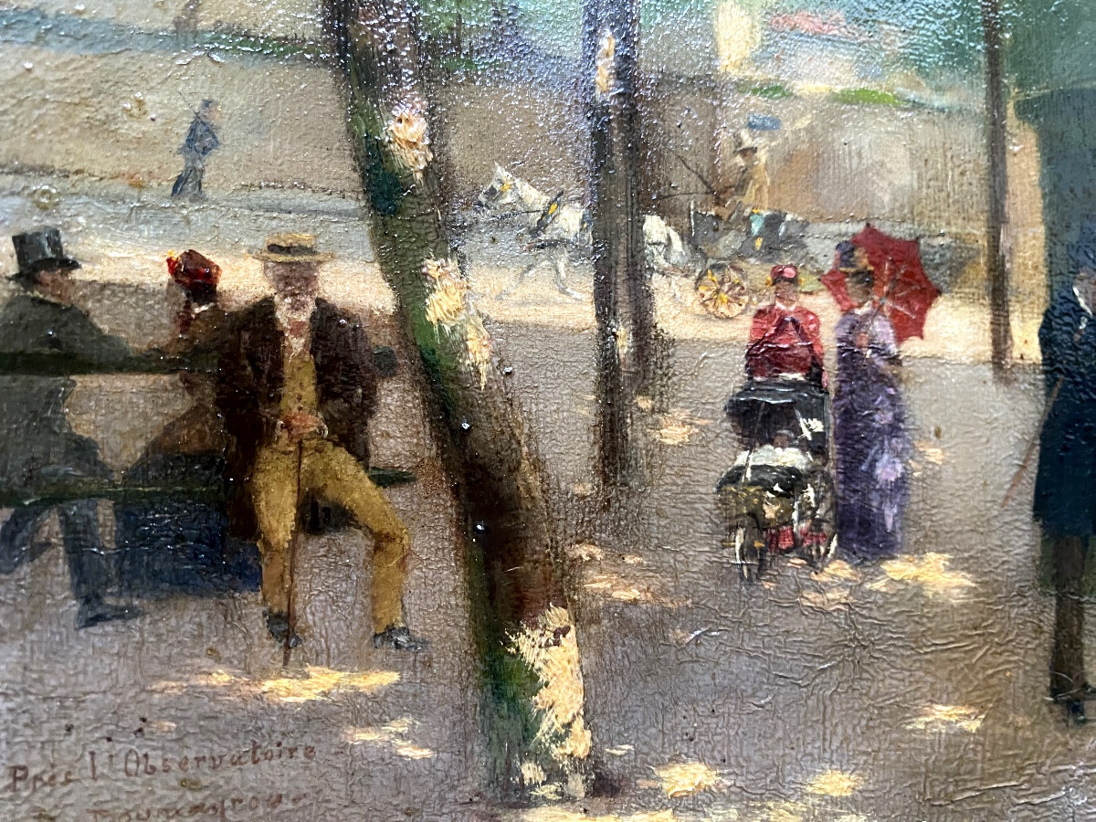 Strolling In The Observatory Park In Toulouse, Oil On Canvas Framed 19th Century-photo-2