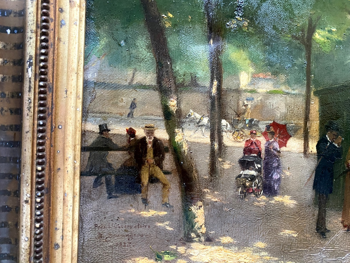 Strolling In The Observatory Park In Toulouse, Oil On Canvas Framed 19th Century-photo-4