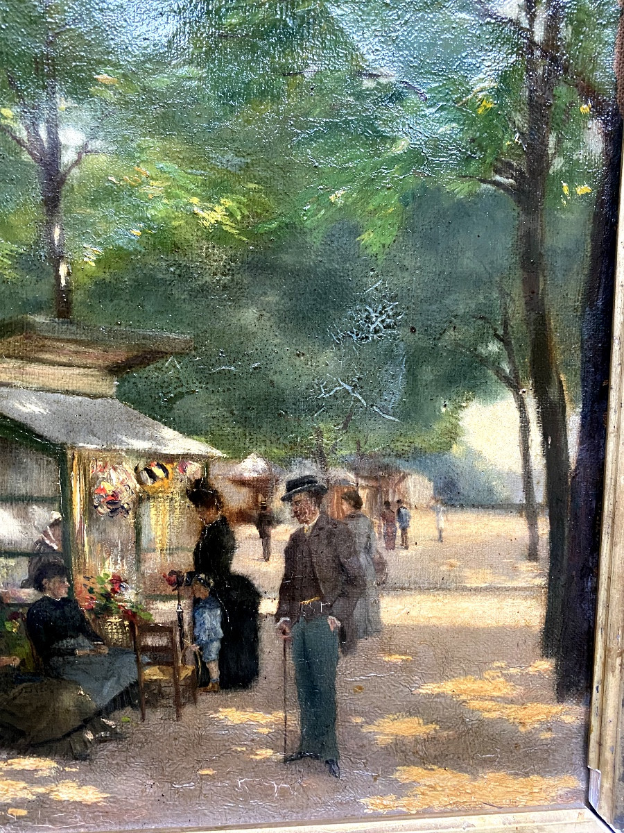 Strolling In The Observatory Park In Toulouse, Oil On Canvas Framed 19th Century-photo-5