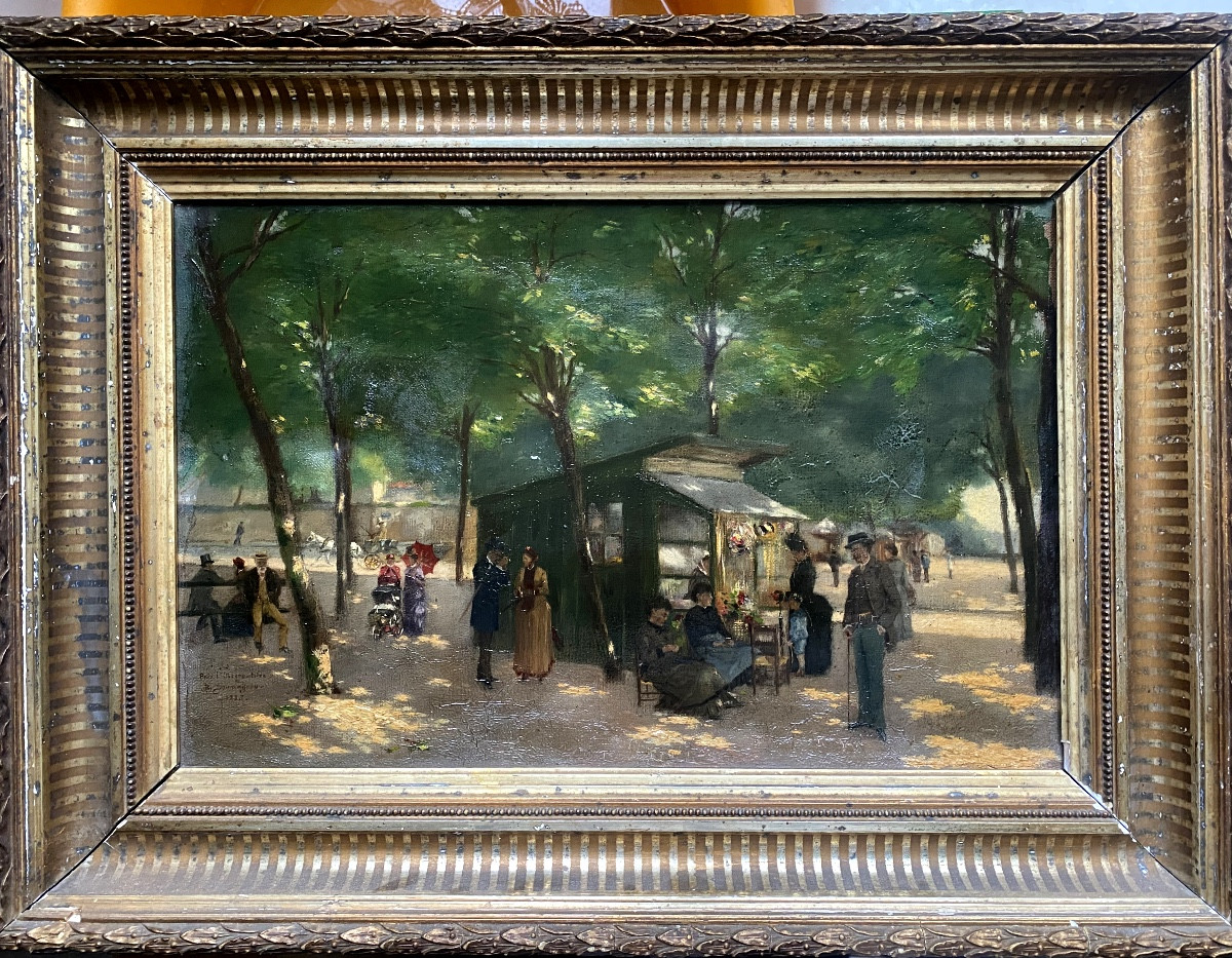 Strolling In The Observatory Park In Toulouse, Oil On Canvas Framed 19th Century-photo-8