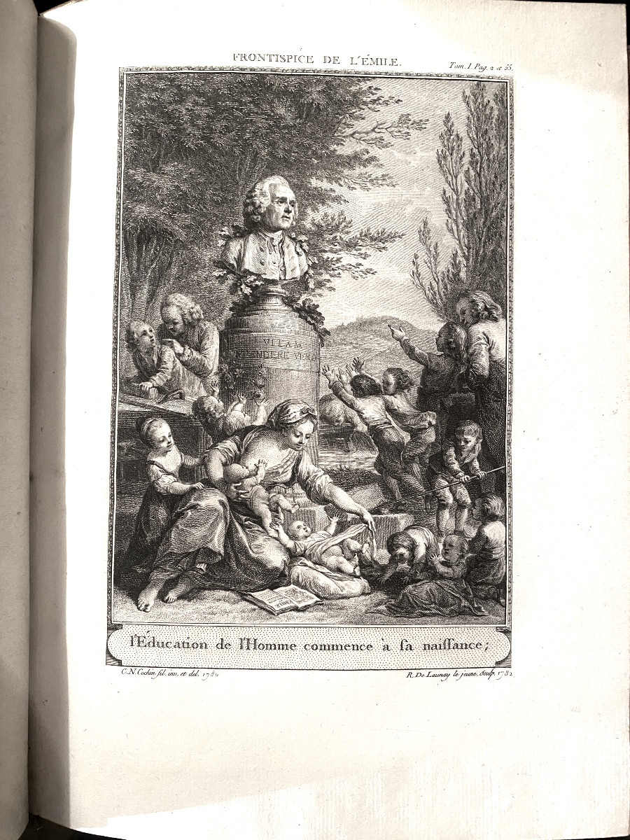  Rare état Neuf :11 Volumes In 4:  En Veau Blond Oeuvres De J.J.Rousseau . Genève 1772, Illust.-photo-1