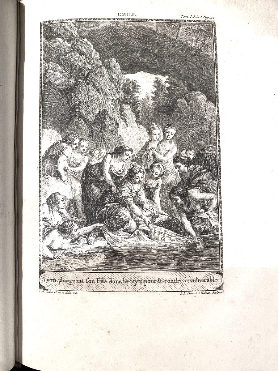  Rare état Neuf :11 Volumes In 4:  En Veau Blond Oeuvres De J.J.Rousseau . Genève 1772, Illust.-photo-2