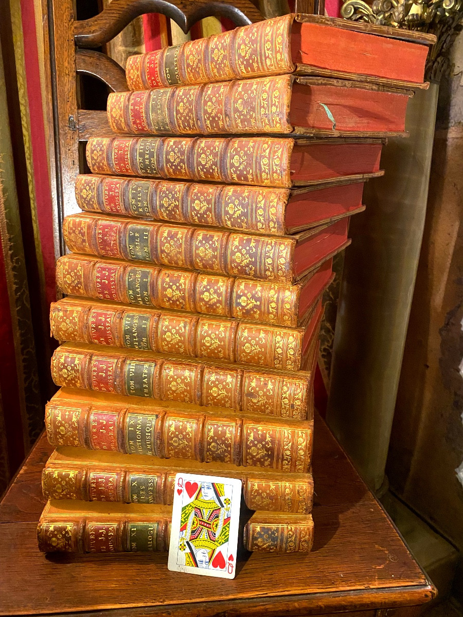  Rare Mint Condition Of 11 Volumes In 4 In Blond Calf Works Of Jj. Rousseau. Geneva 1773, Ill.