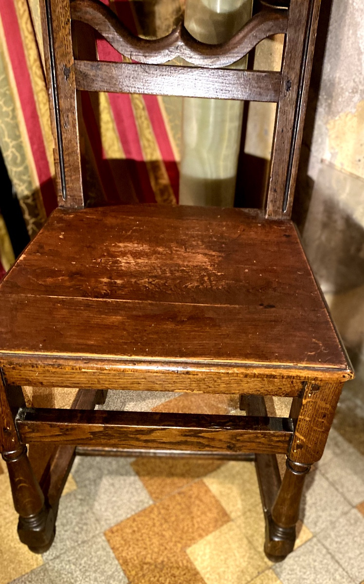 Stained Oak Chair With High Back, Openwork, Movement, Spacer, Front Legs, Columns-photo-2