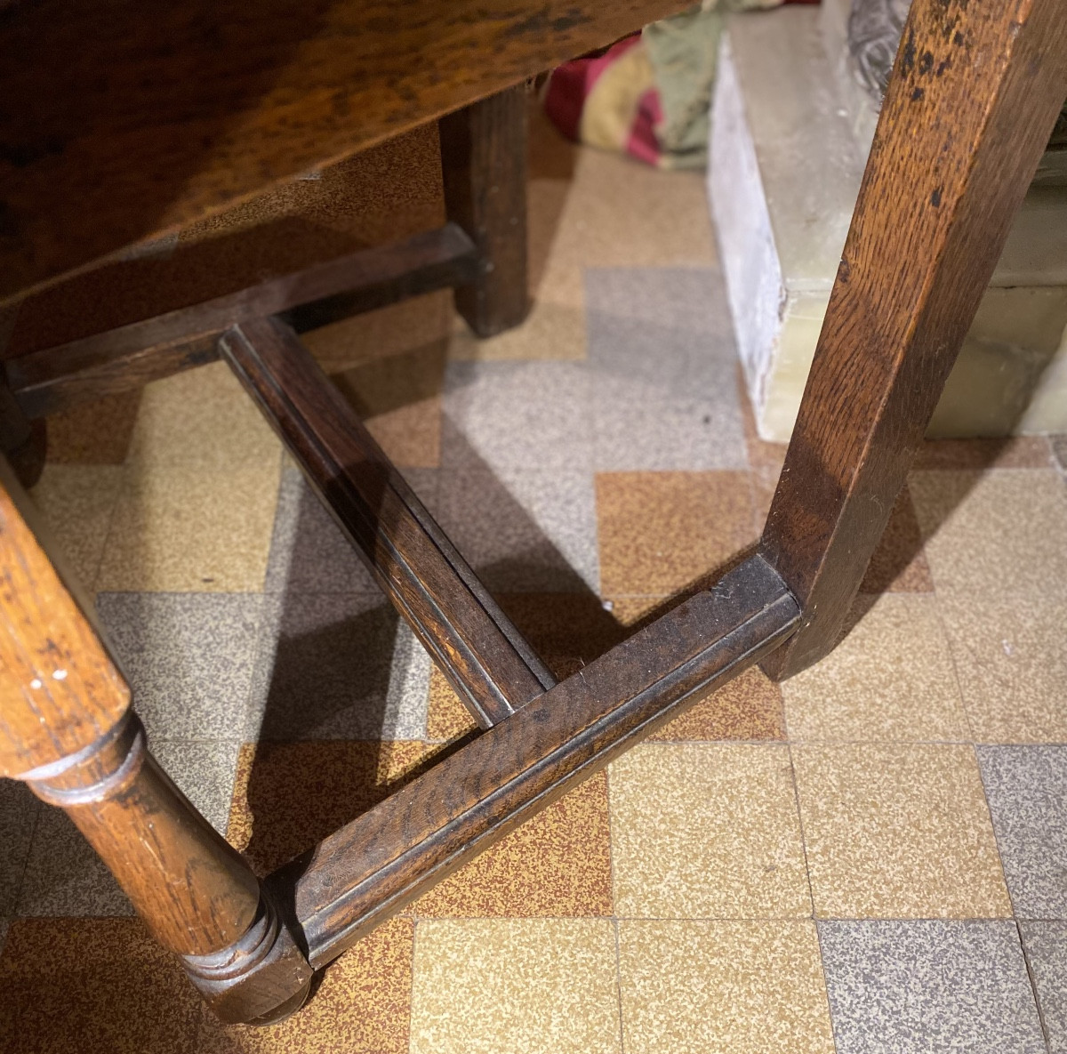 Stained Oak Chair With High Back, Openwork, Movement, Spacer, Front Legs, Columns-photo-1