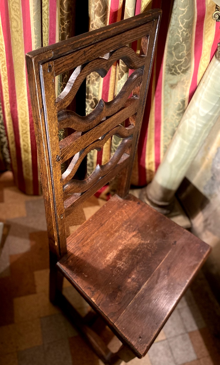 Stained Oak Chair With High Back, Openwork, Movement, Spacer, Front Legs, Columns-photo-3