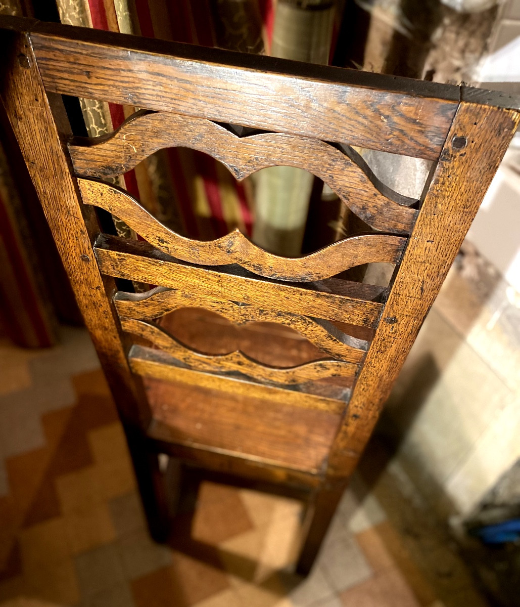 Stained Oak Chair With High Back, Openwork, Movement, Spacer, Front Legs, Columns-photo-4