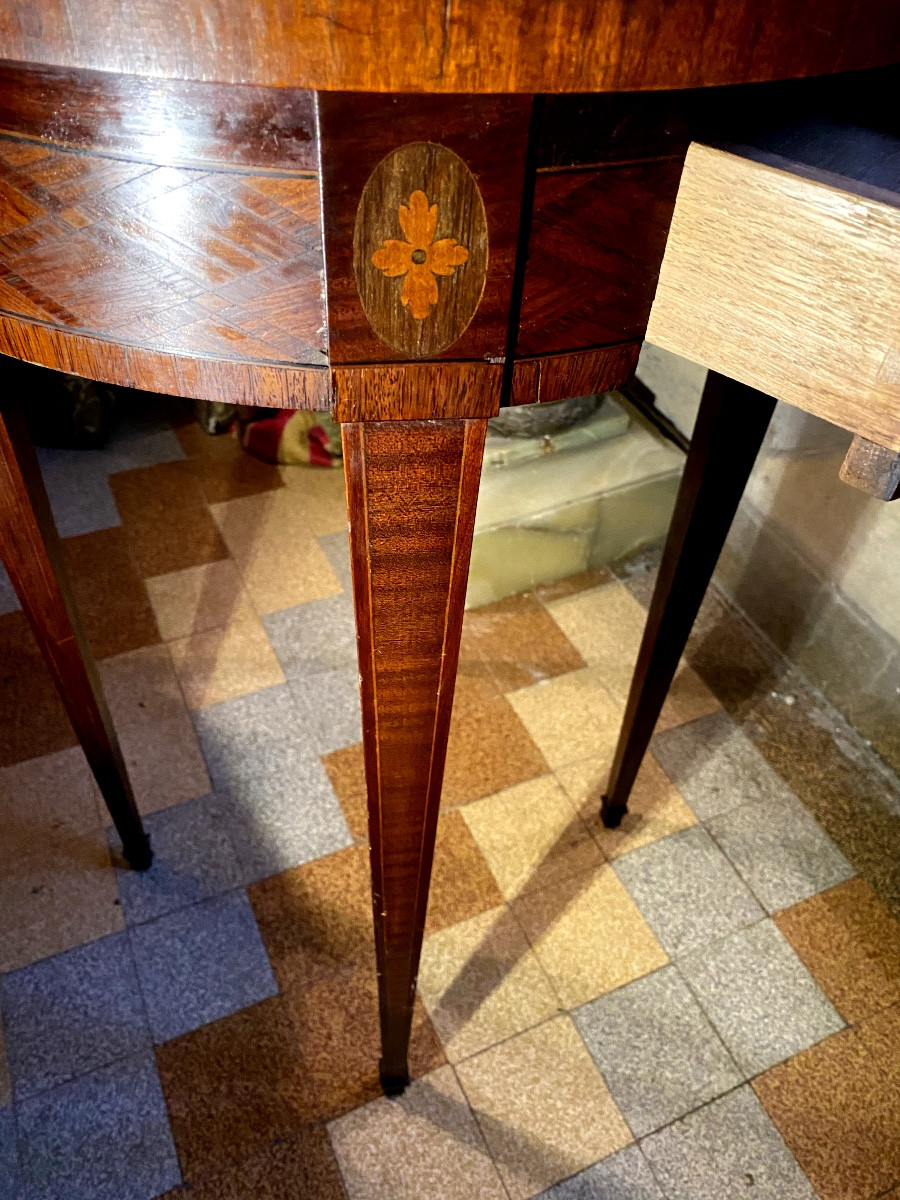 Small Bouillotte Table, Rich Marquetry Decor In Violet Wood, 19th Century, Louis XVI Style, 19th Century-photo-8