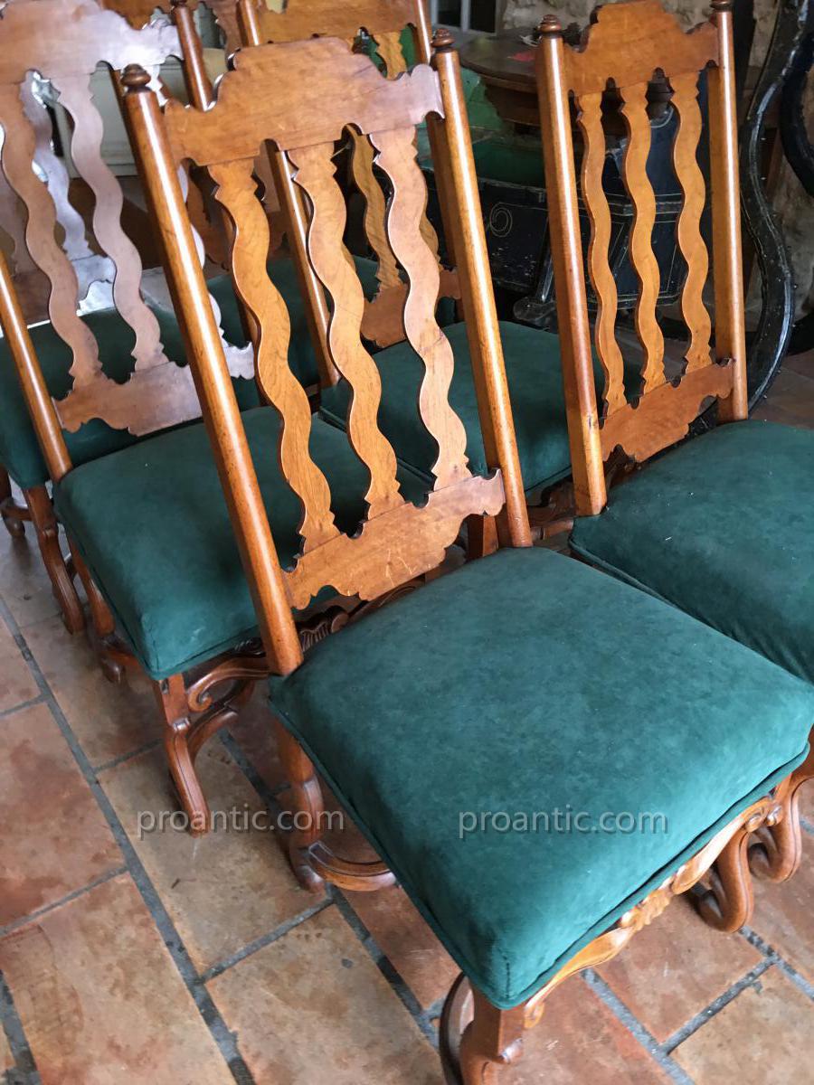 Rare Suite De 6 Chaises 17ème A Hauts Dossiers-photo-2